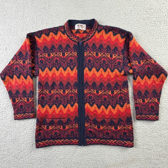 Alpaca Sur Sweaters - Alpa Sur Cusco Peru Alpaca Wool Cardigan Sweater Geometric Full Zip Womens M